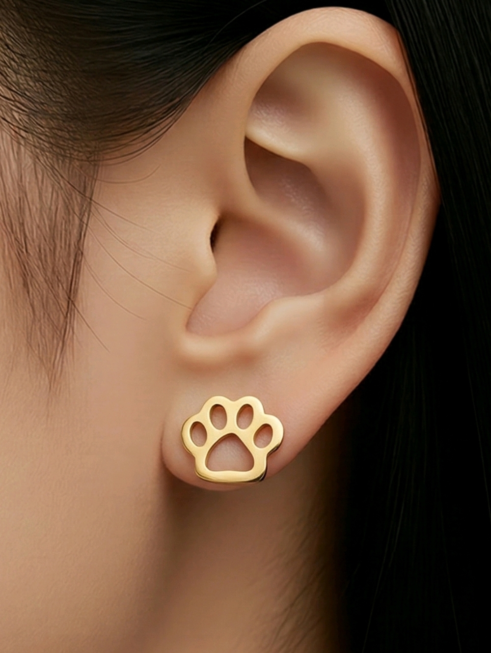 Gold Paw Print Stud Earrings Tiny Dog Cat Pet Stainless Steel Dainty Giftable